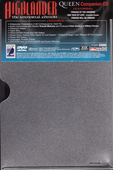 Highlander Immortal Edition Back - with Queen-CD