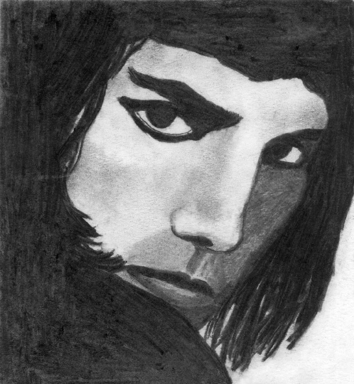 Beautiful eyes - drawing by cinder (coal dust)