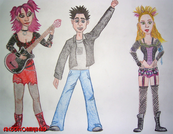 My drawings of the 'We Will Rock You' crew!