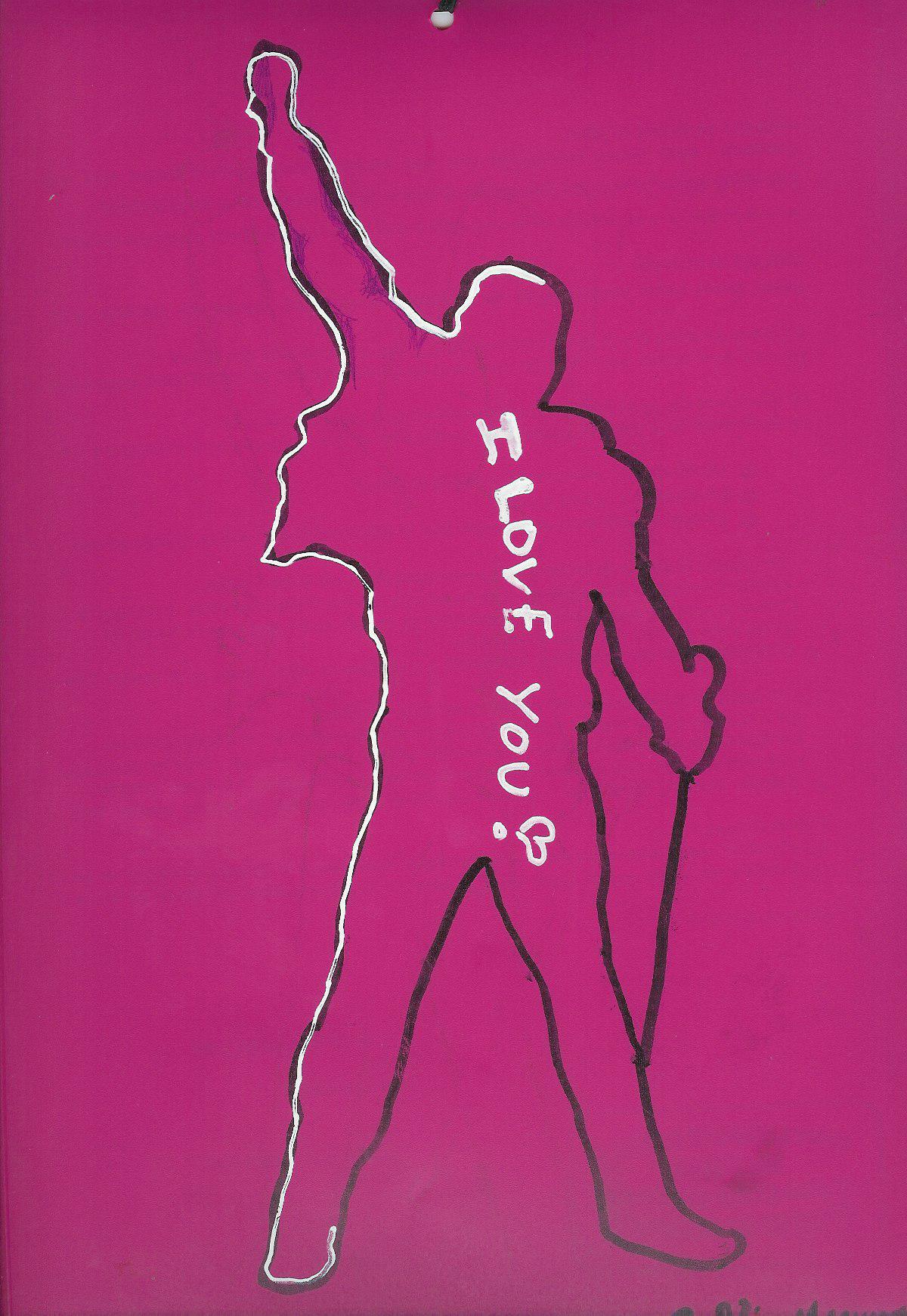 A school note book decorated by me with the silhouetto of freddie!