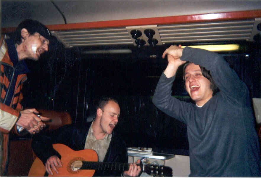 Holland rocks, even on the train. Me and Leo teaching a typical Dutch bumm (that's the one on the left!!) the chords to CLTCL.