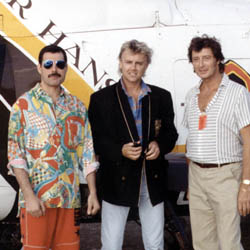 Freddie and Rog in front of the famous Knebworth helicopter