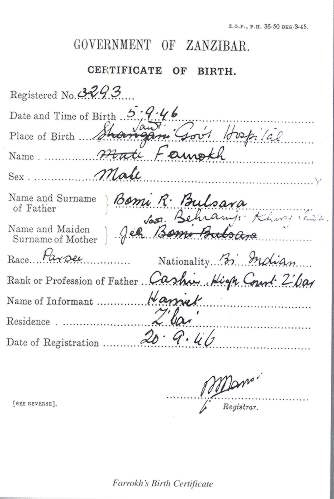 Freddie´s Birthcertificate