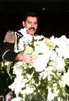 Freddie with a MASSIVE bunch of flowers!