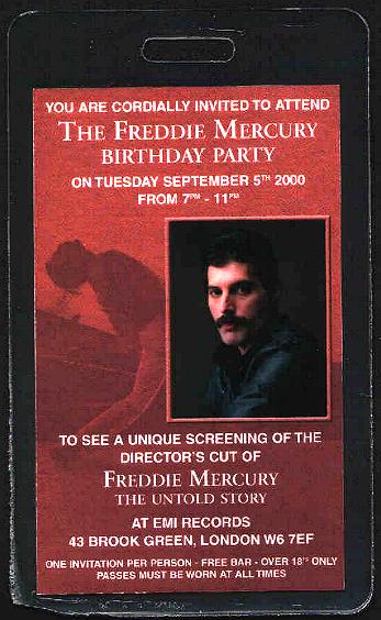 Freddie Mercury birthday party pass