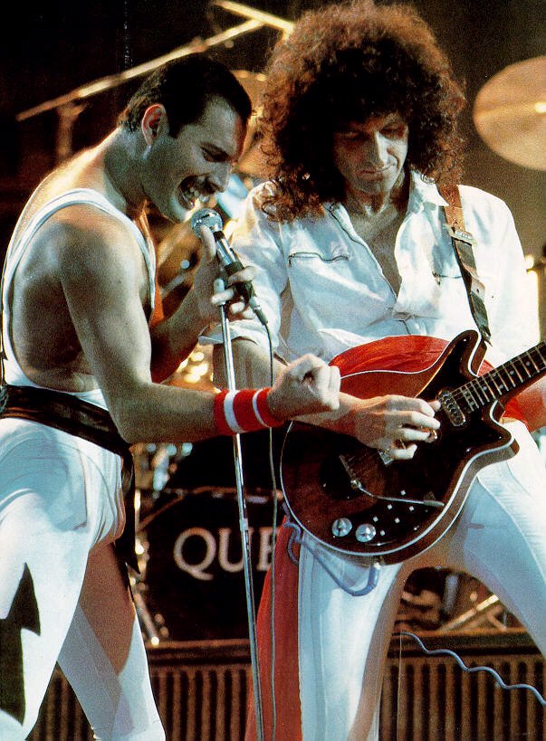 Freddie and Brian on stage