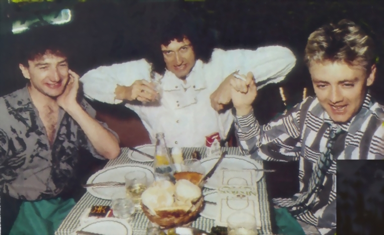 JD, BM and RT at Alberico s Restaurant. Rock  In Rio Festival, Brazil 85.